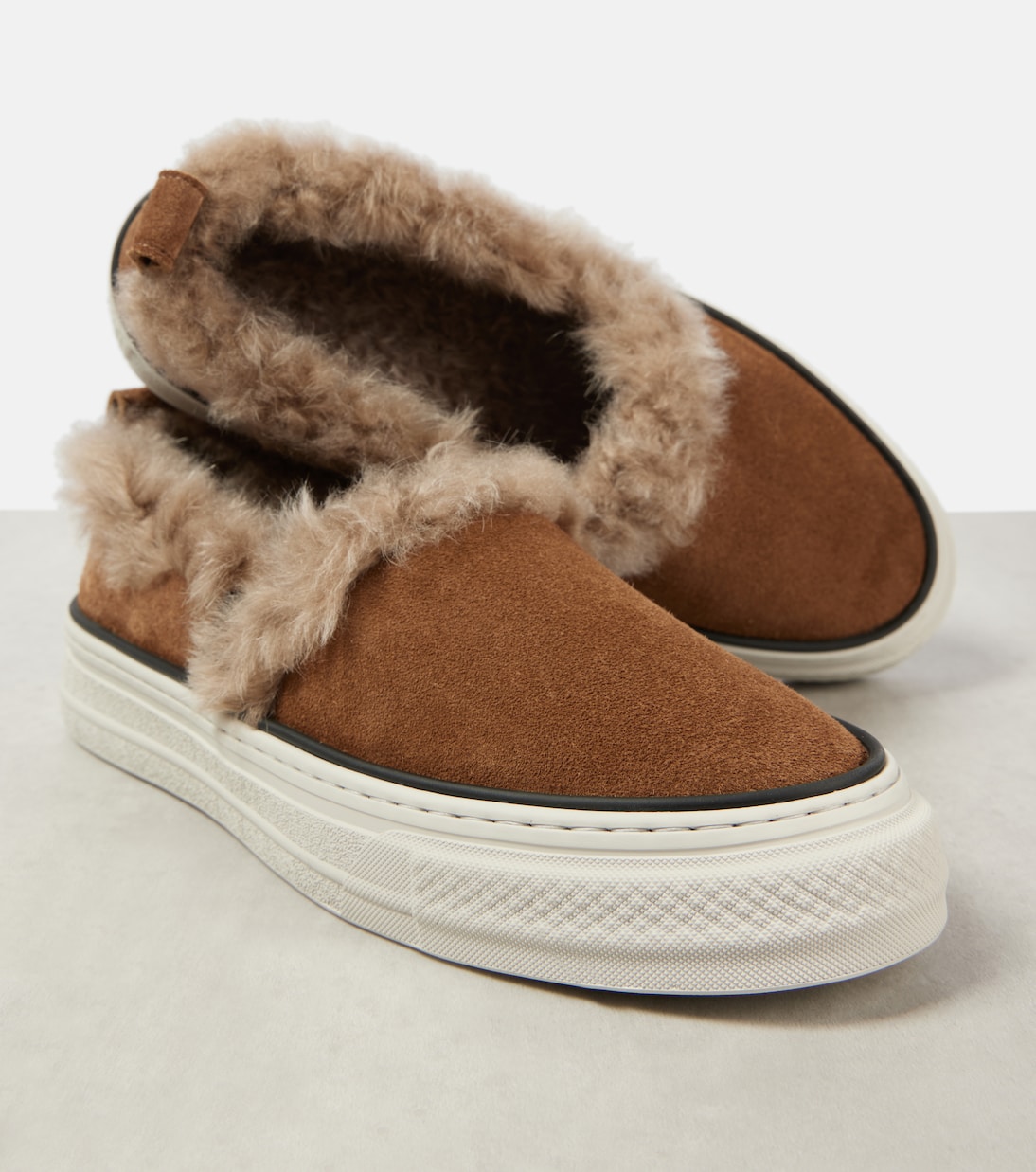 Baskets slip-on en daim et shearling | Brunello Cucinelli