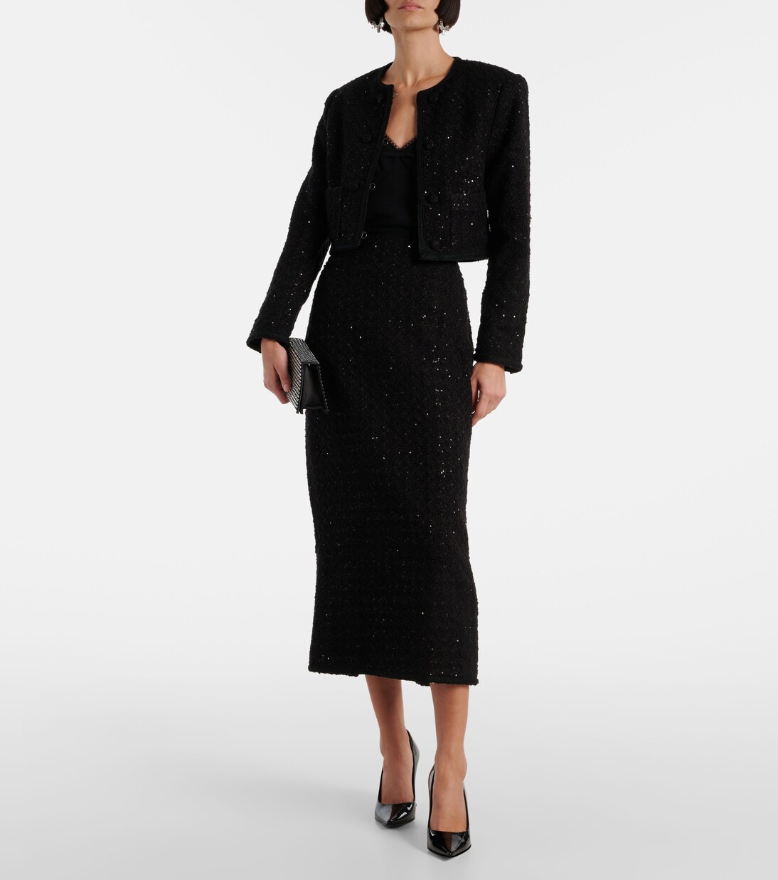 Giacca cropped in bouclé con paillettes | Rotate