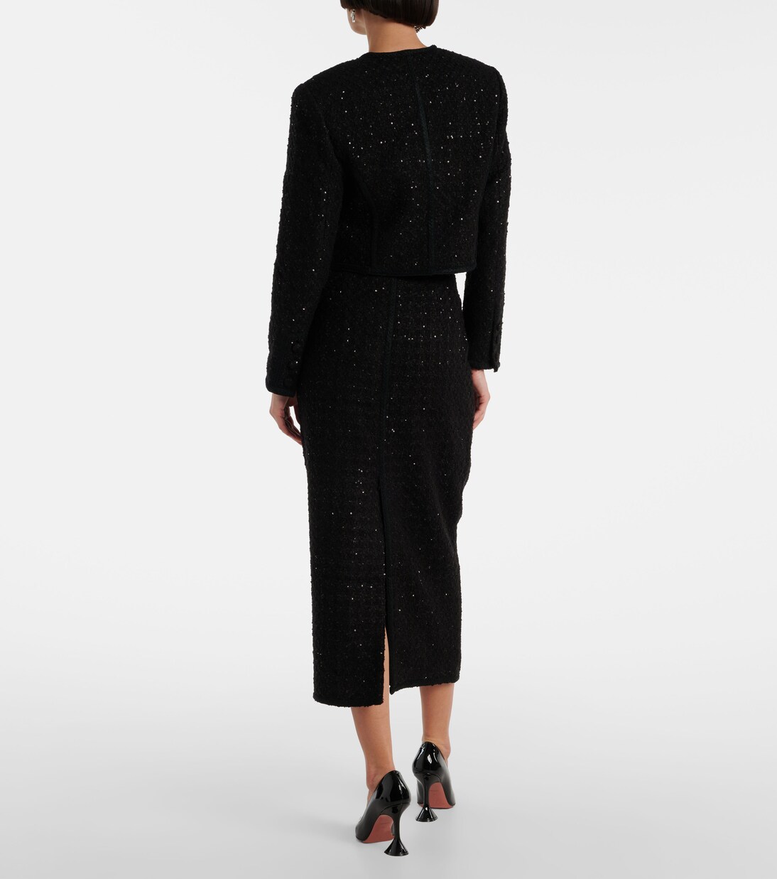 Giacca cropped in bouclé con paillettes | Rotate