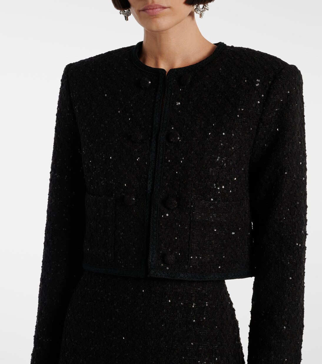 Giacca cropped in bouclé con paillettes | Rotate