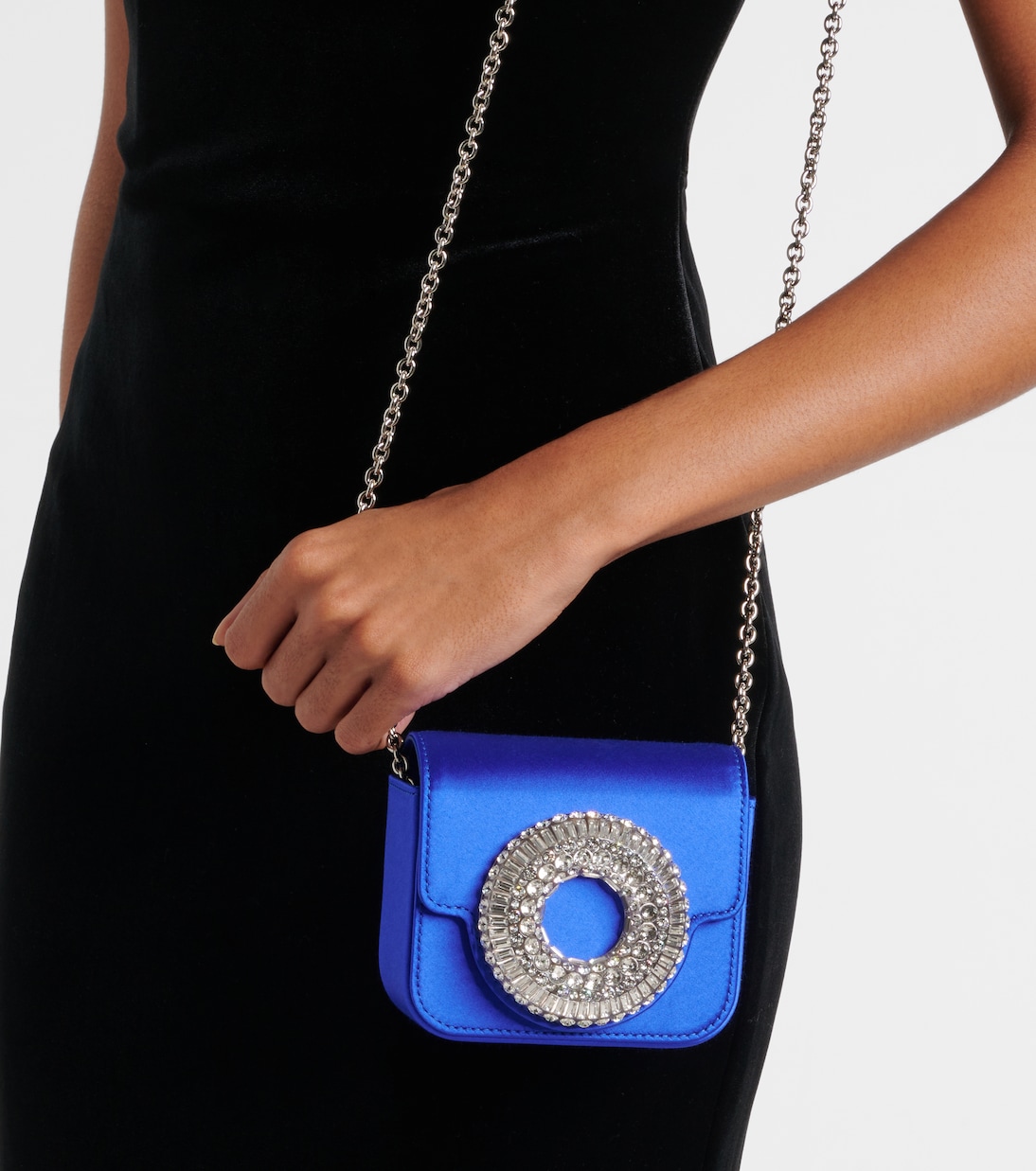 Schultertasche Mini aus Satin mit Kristallen | Aquazzura