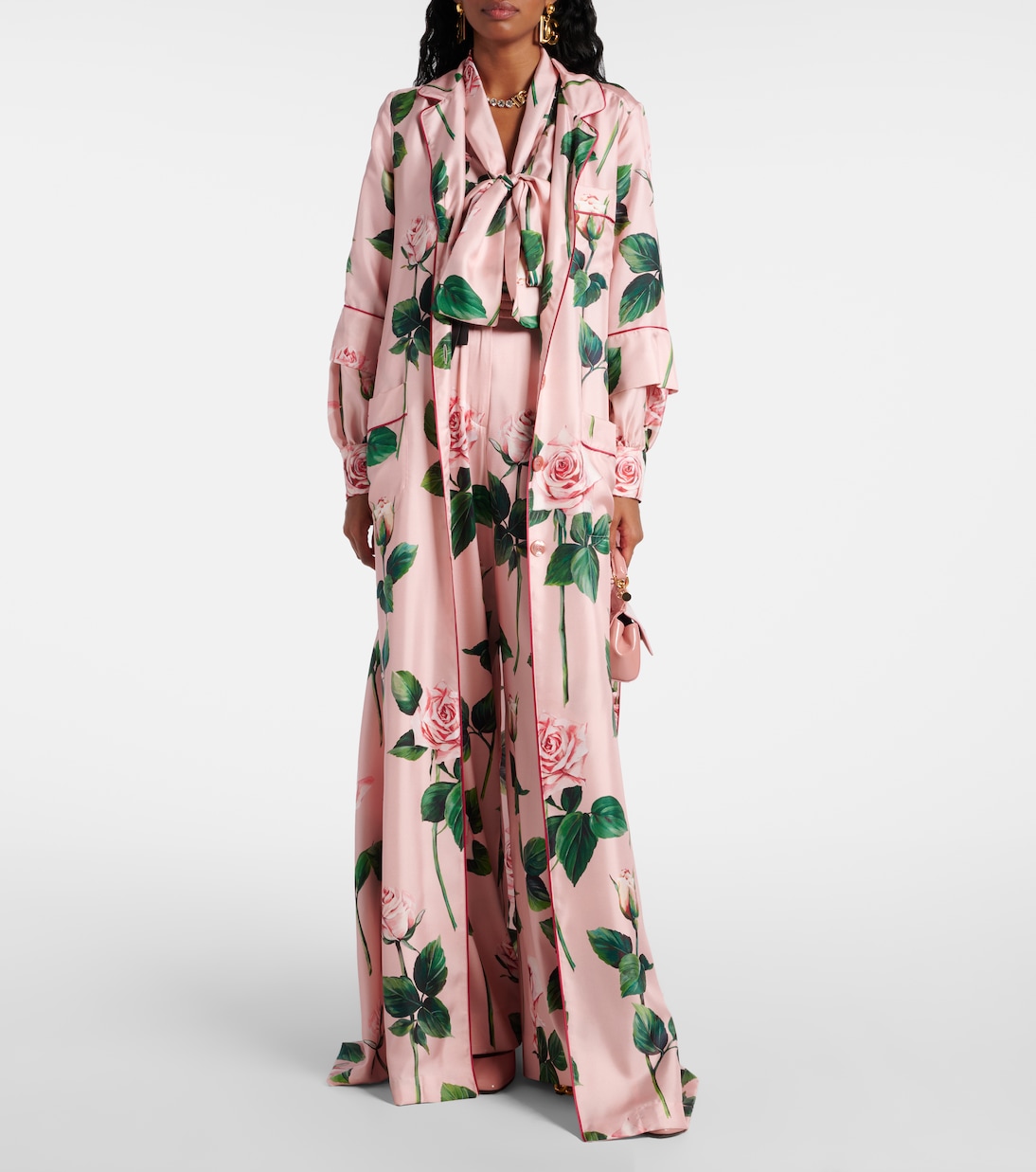 Abito lungo in raso di seta con stampa floreale | Dolce&Gabbana
