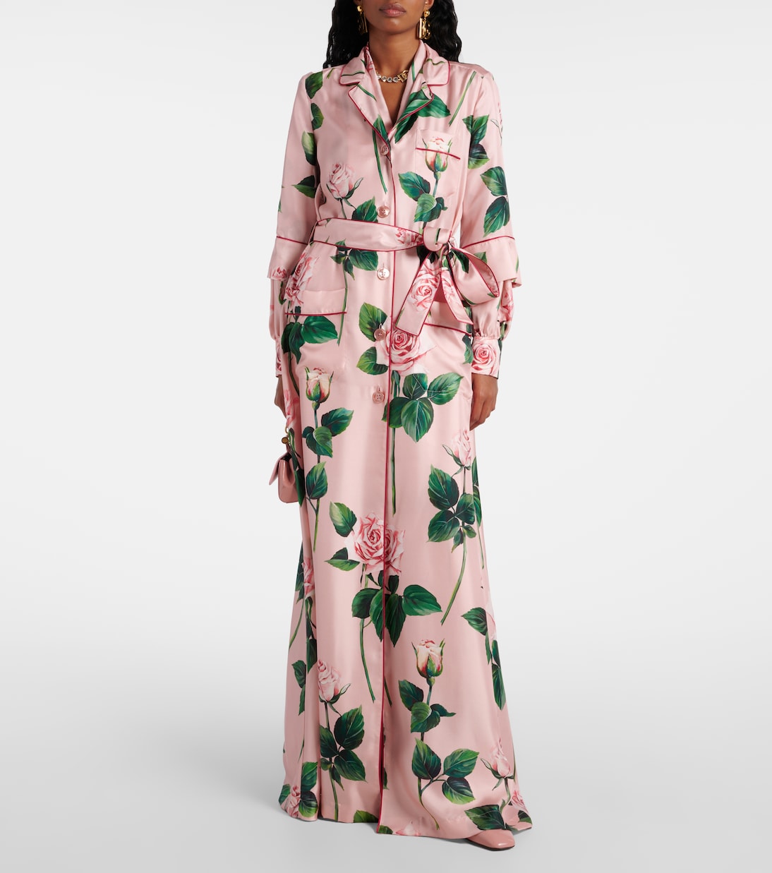 Abito lungo in raso di seta con stampa floreale | Dolce&Gabbana