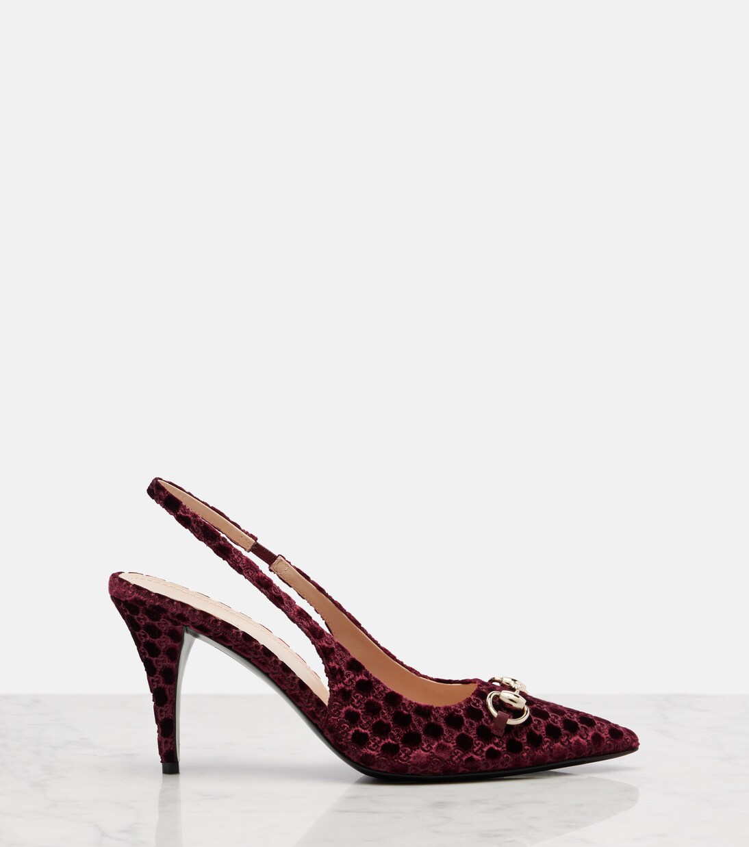 Slingback-Pumps Horsebit GG aus Samt | Gucci