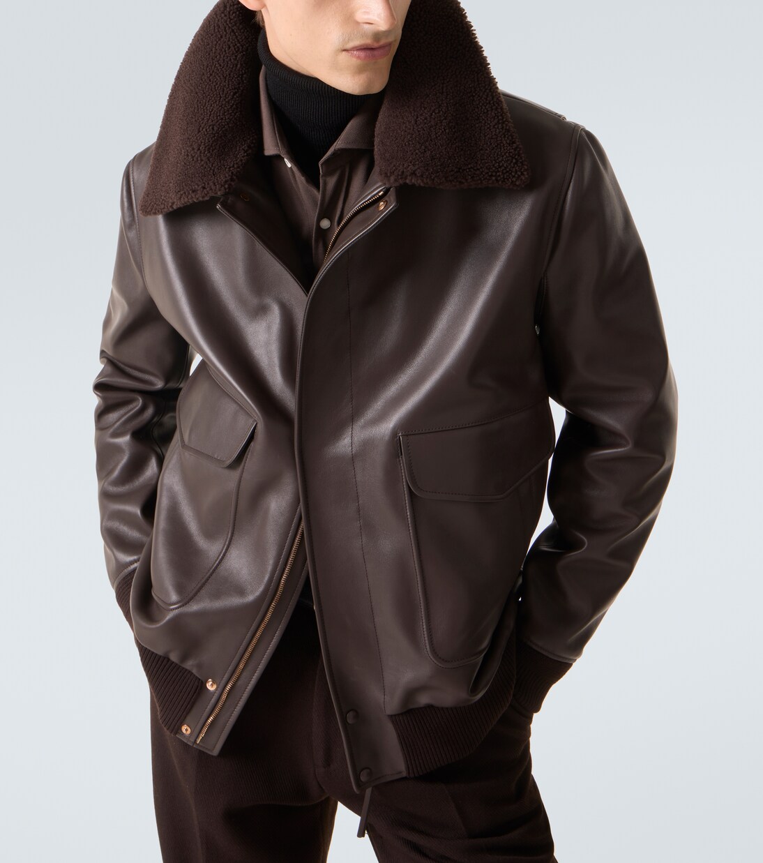 Shearling-trimmed leather bomber jacket | Gabriela Hearst
