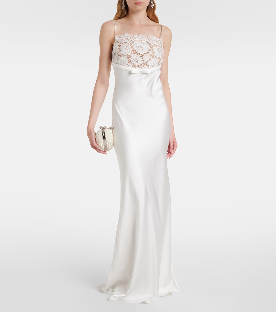 Lace-trimmed satin maxi dress | Self-Portrait