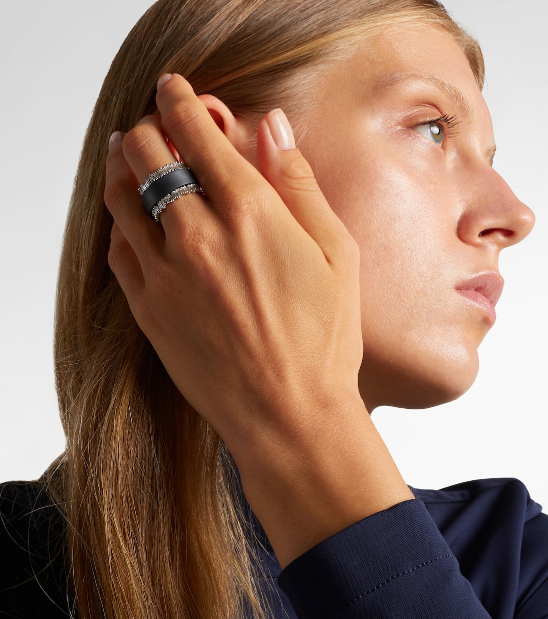 Midi 18kt white gold tech ring jackets with diamonds | Suzanne Kalan