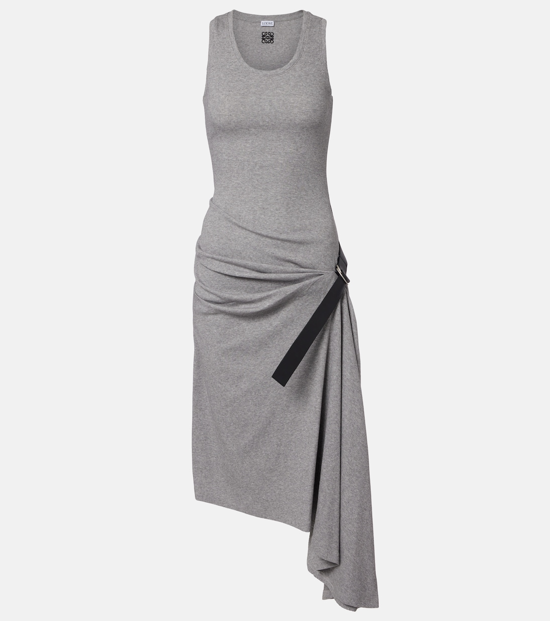 Belted ribbed-knit draped cotton-blend midi dress | Loewe