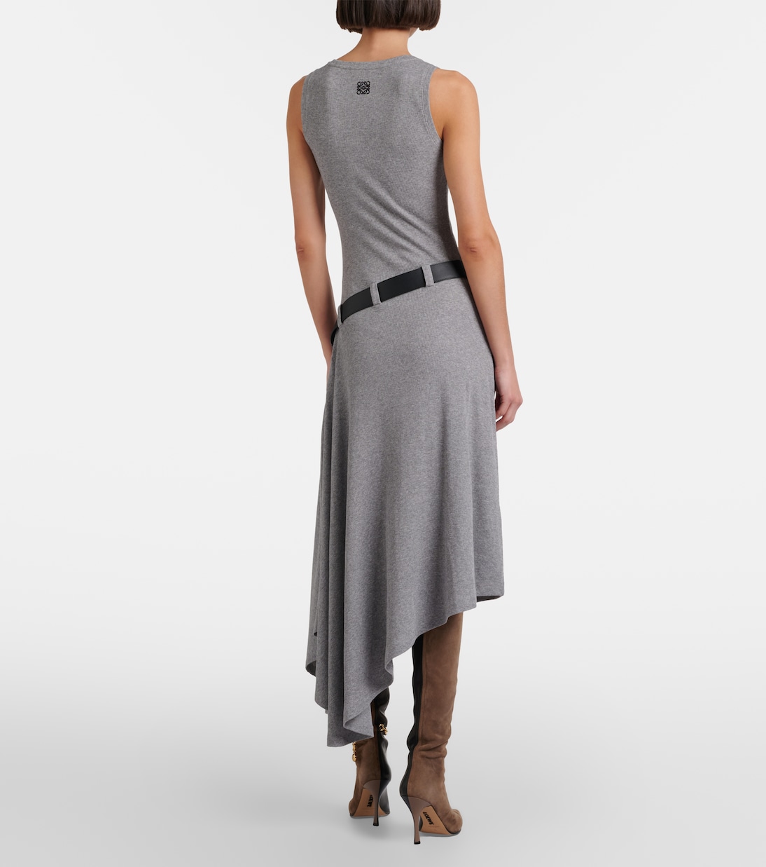 Belted ribbed-knit draped cotton-blend midi dress | Loewe