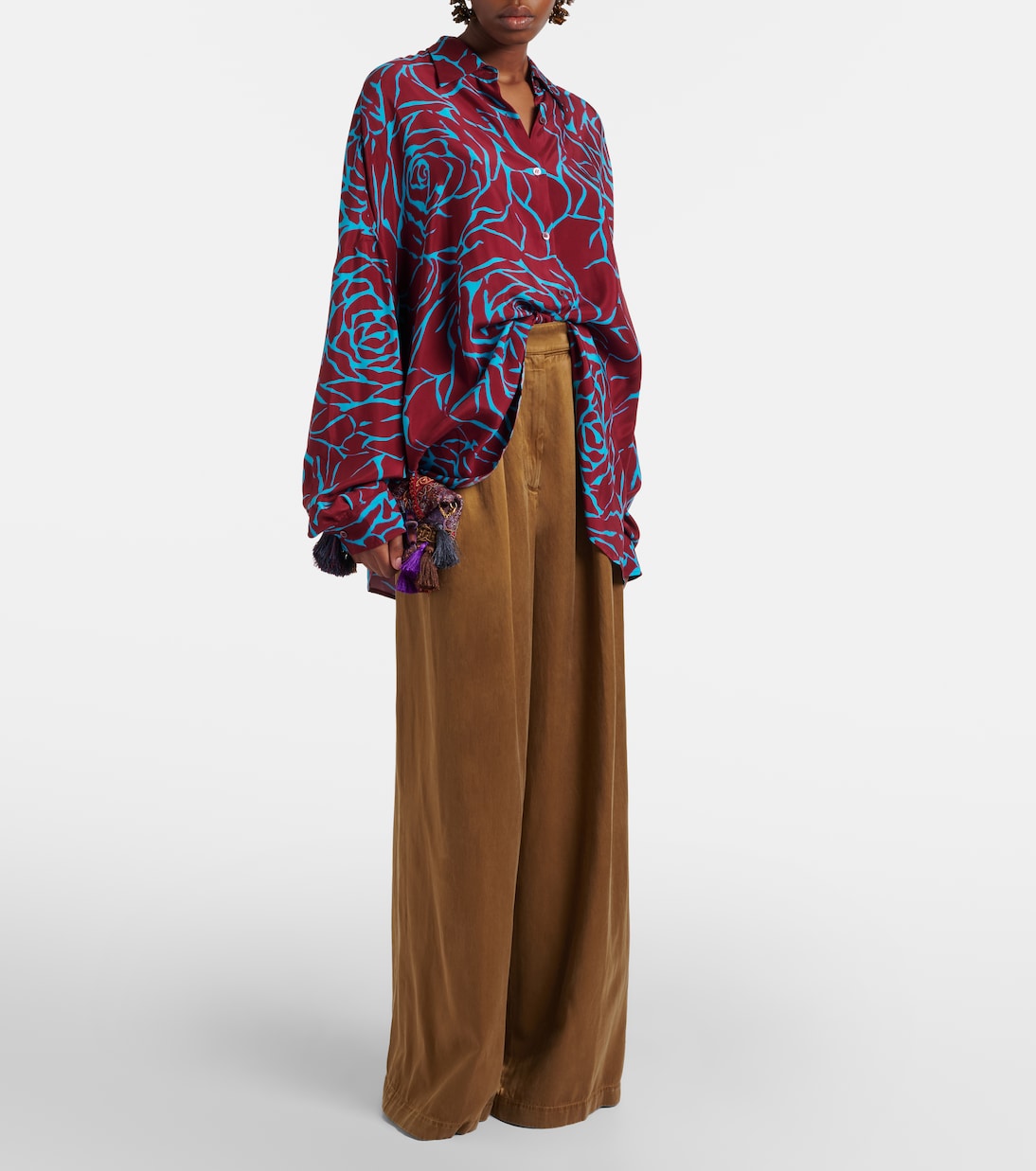 Printed oversized satin shirt | Dries Van Noten