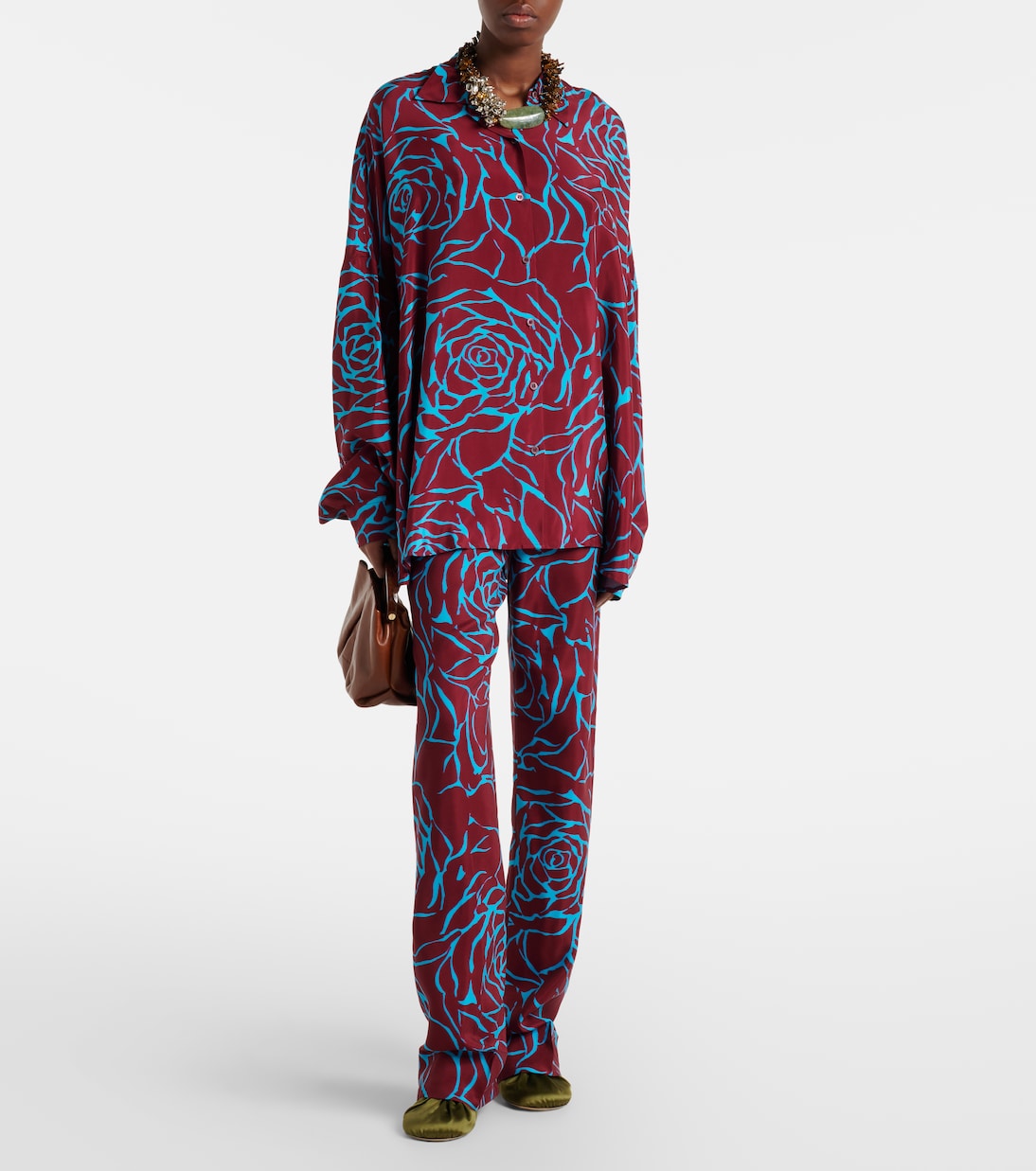 Printed oversized satin shirt | Dries Van Noten