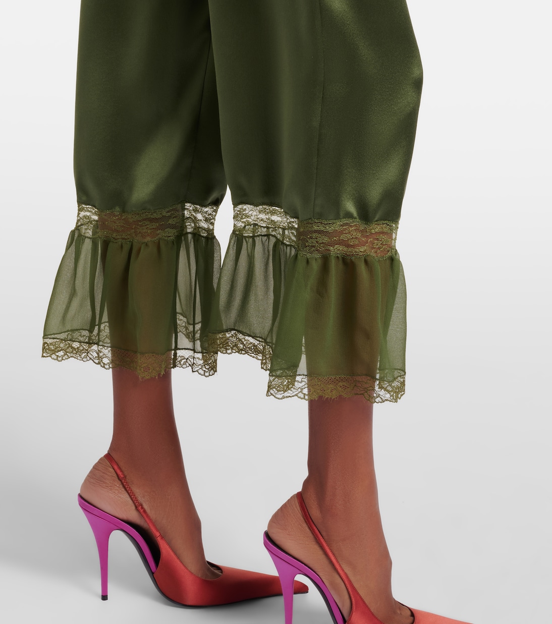 Lace-trimmed silk satin straight pants | Saint Laurent