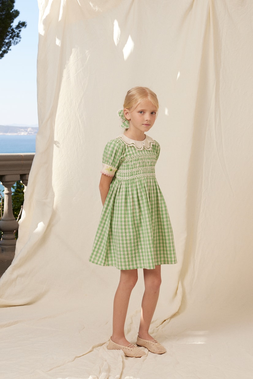 Tilia checked smocked cotton dress | Bebe Organic