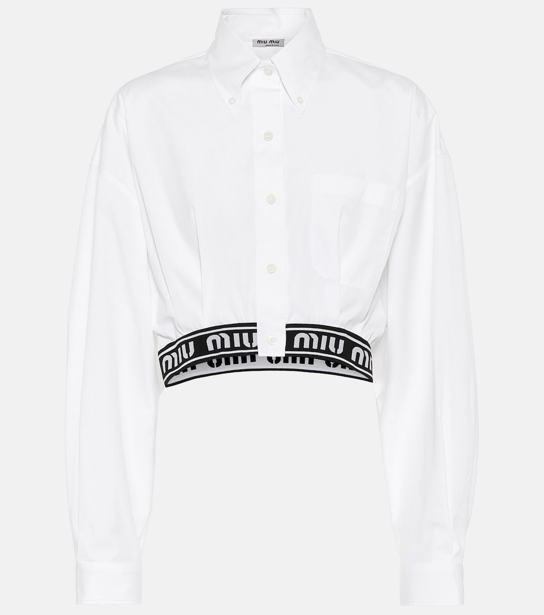 Camicia cropped in cotone con logo | Miu Miu