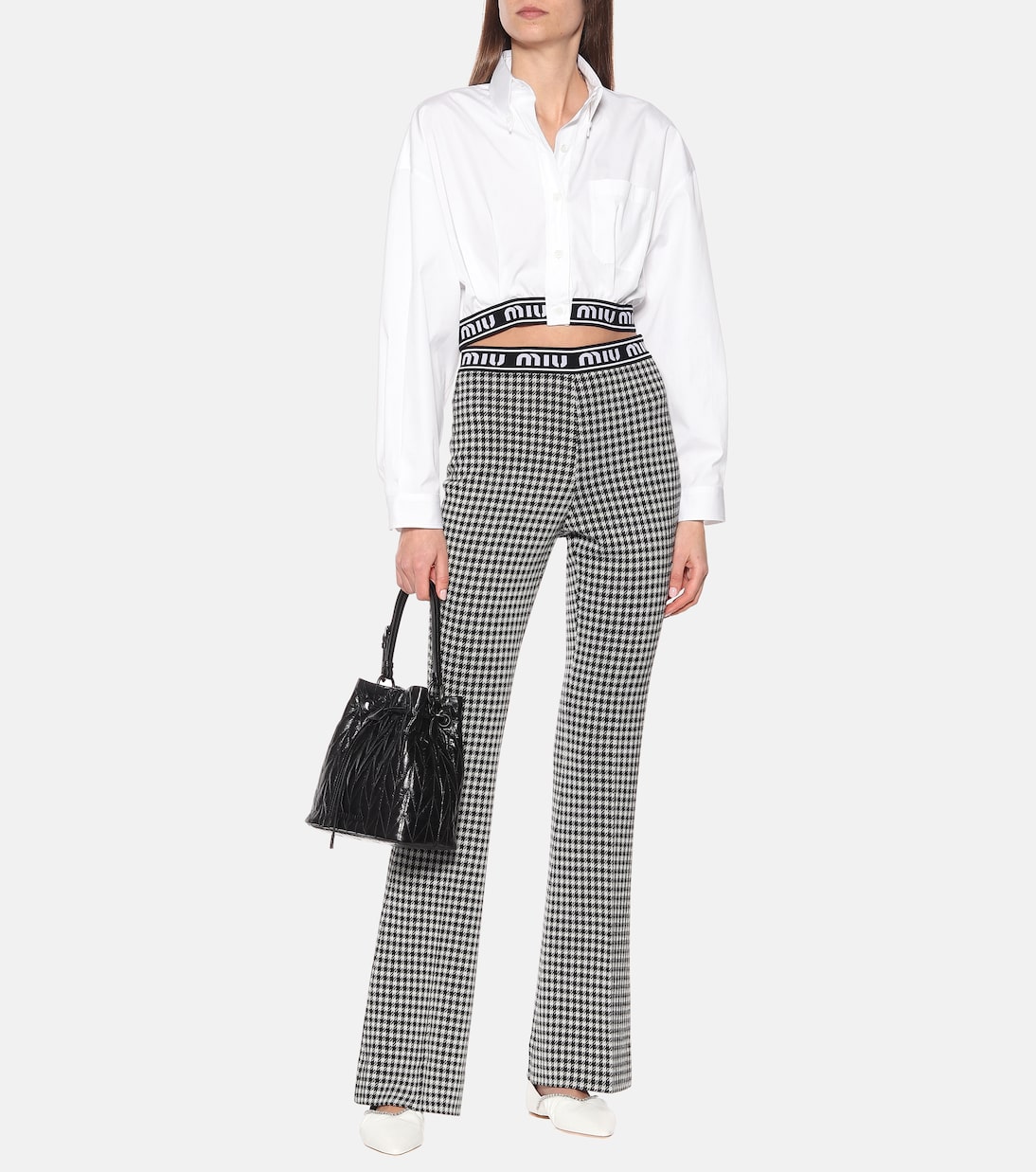 Camicia cropped in cotone con logo | Miu Miu