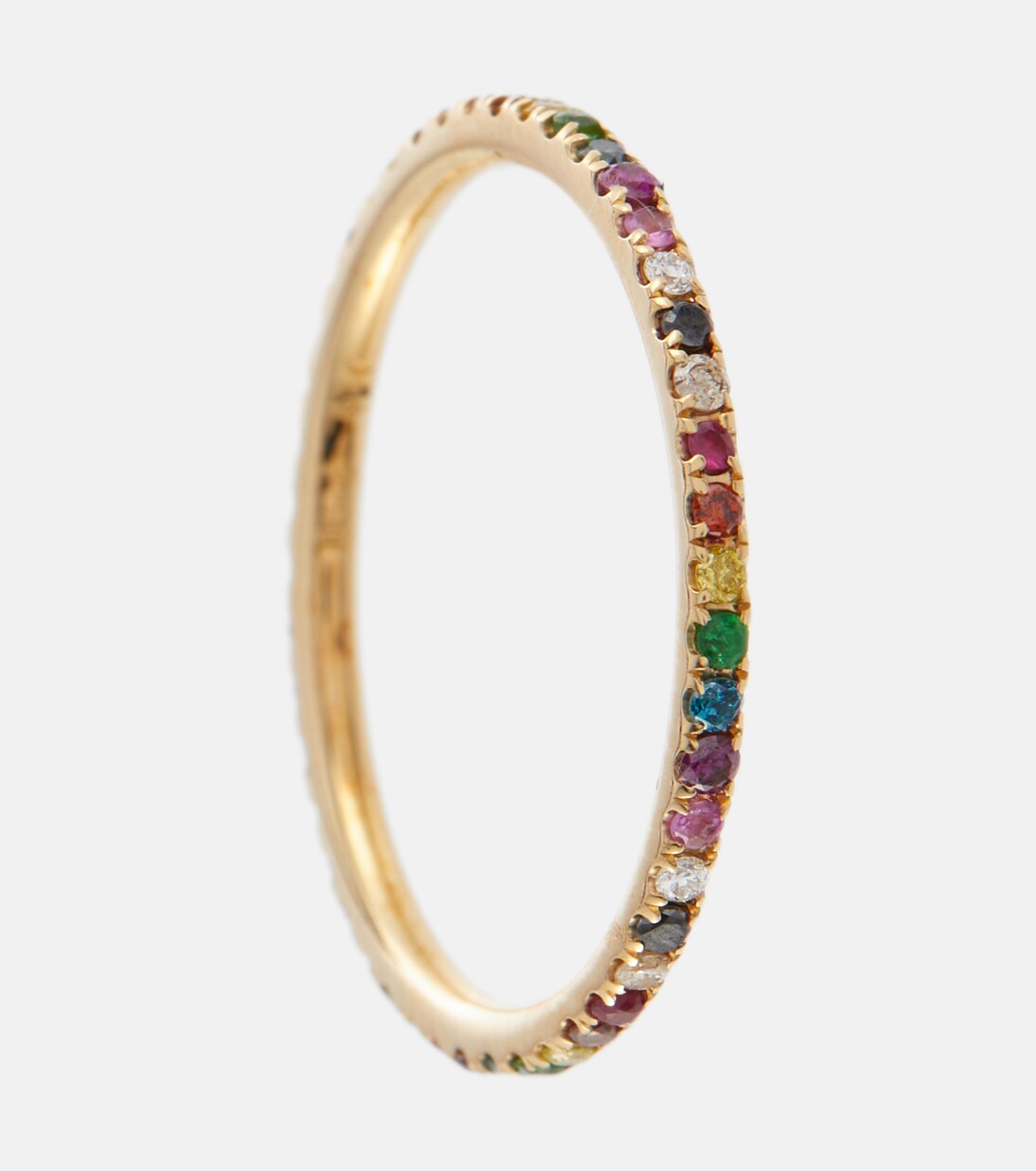Anello in oro 18kt con filo intrecciato, diamanti, rubini e zaffiri di ILEANA MAKRI