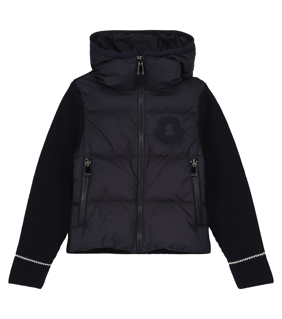 Knit sleeve down jacket in blue Moncler Enfant Mytheresa