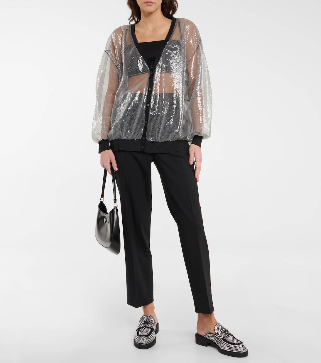 Cardigan aus Tüll mit Pailletten | Prada