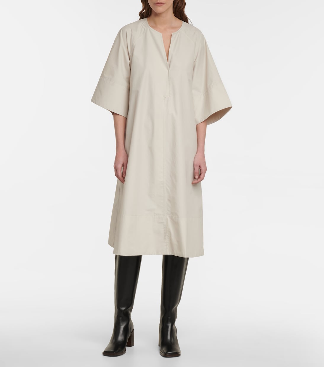 Vestido midi en mezcla de algodón | Deveaux New York