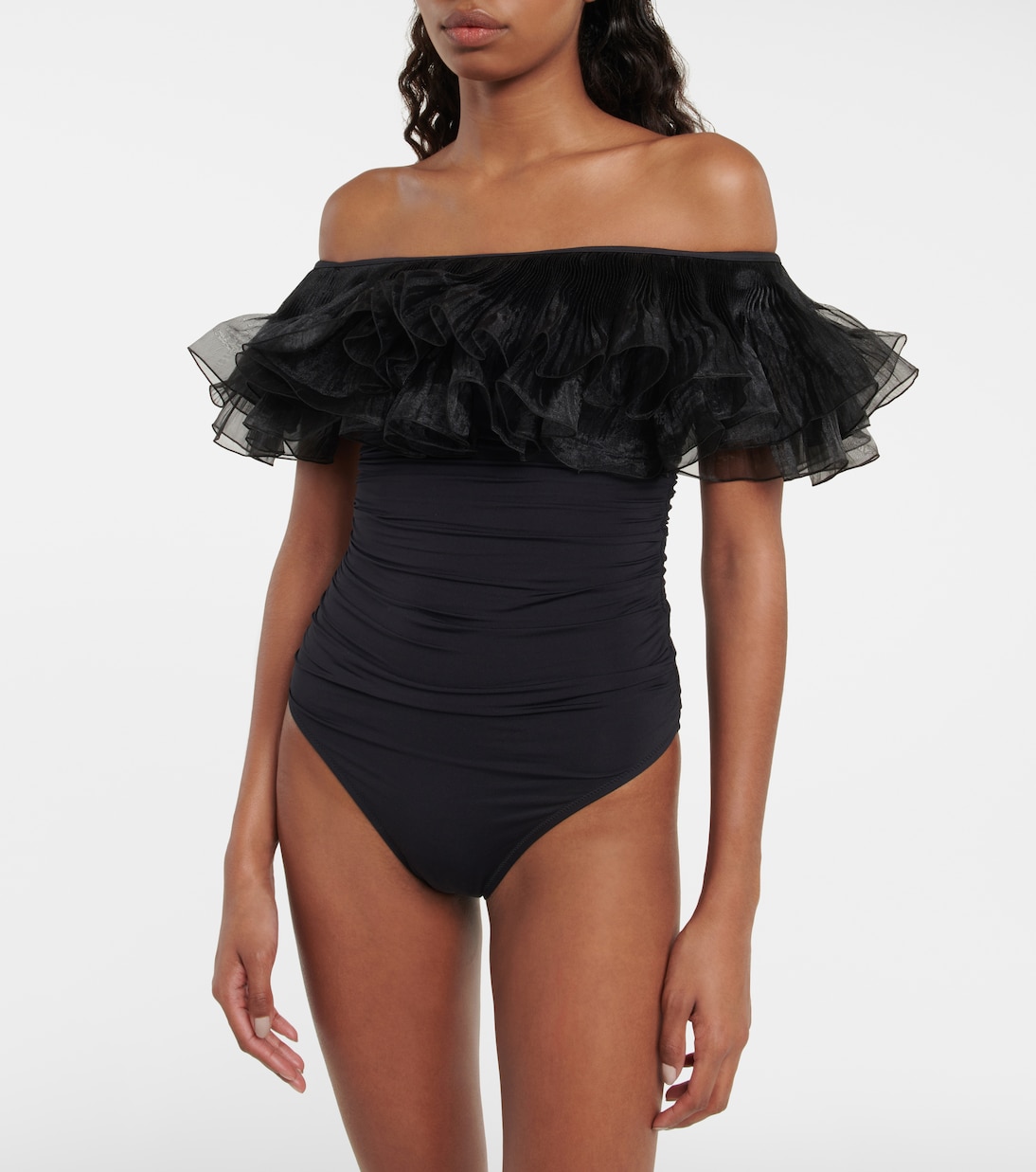 荷叶边饰连体泳衣 | Giambattista Valli