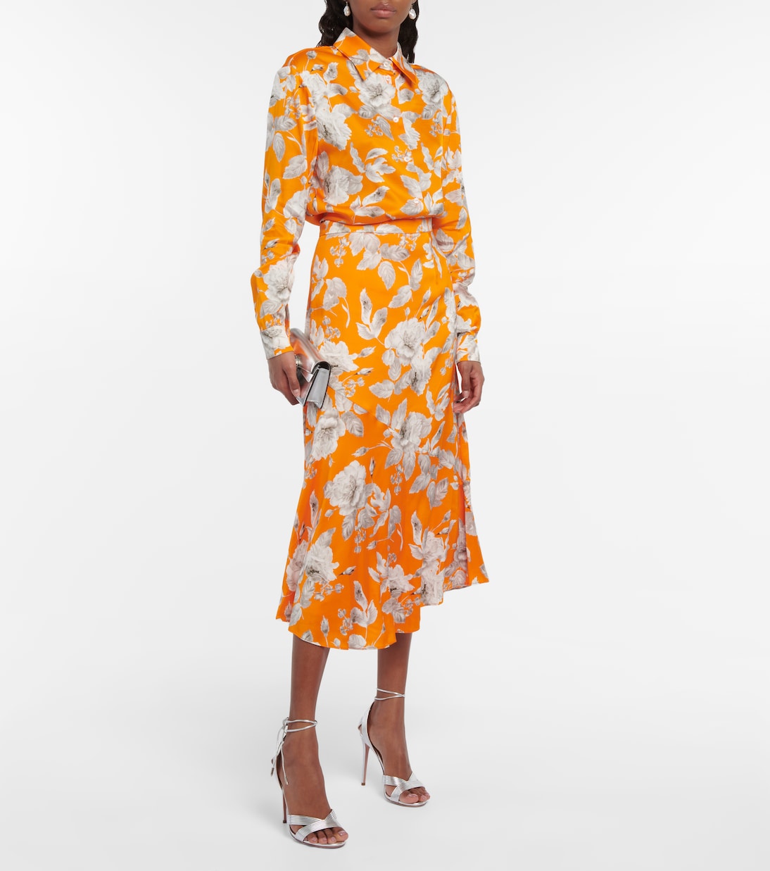 Falda midi Griselda en satén floral | Erdem