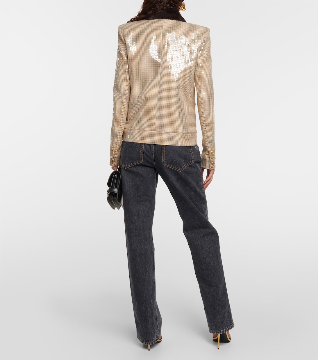 Sequined faux fur-trimmed jacket | Balmain