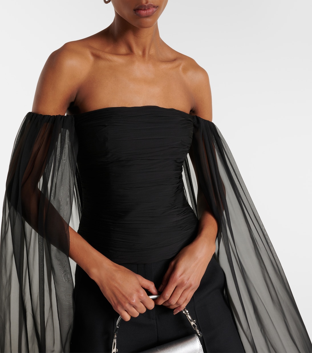 Top in chiffon di seta con scollo bardot | Valentino