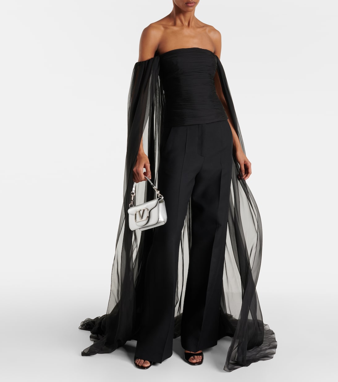 Top in chiffon di seta con scollo bardot | Valentino
