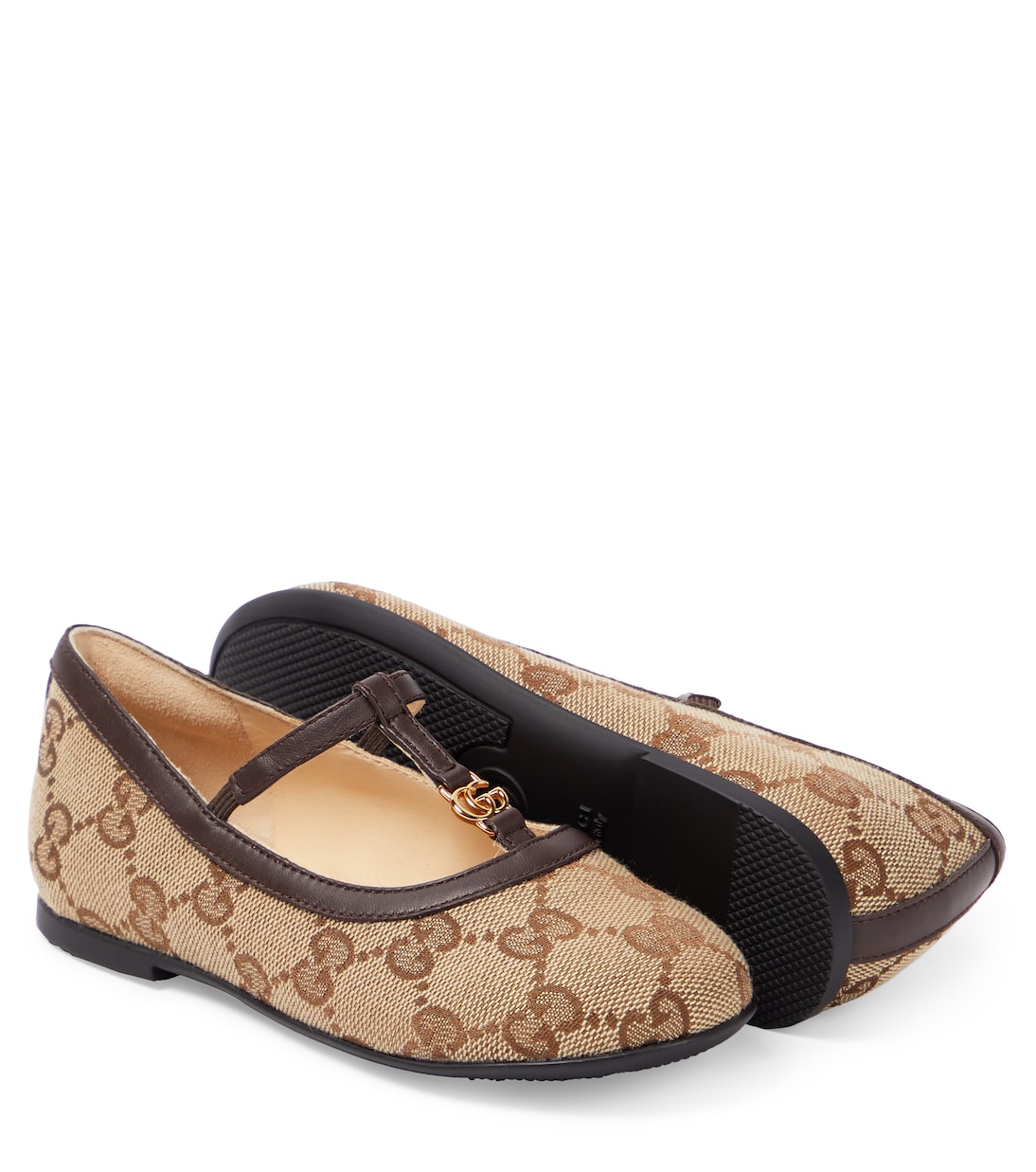 Double G leather-trimmed ballet flats | Gucci Kids