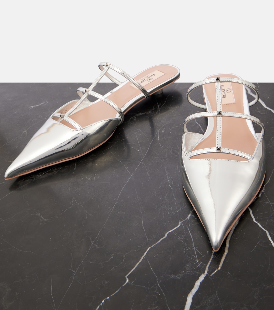Ballerine Rockstud in pelle metallizzata | Valentino Garavani