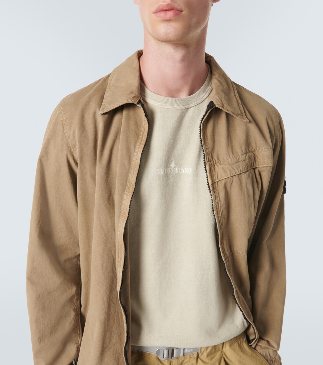 Logo cotton jersey T-shirt in beige - Stone Island | Mytheresa