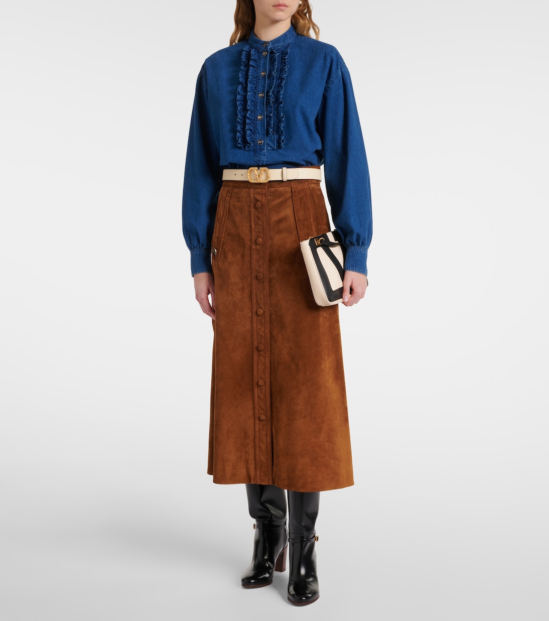 Blusa en denim con volantes | Valentino