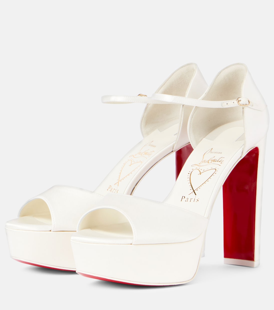 Scarpe sandalo sposa CHRISTIAN LOUBOUTIN in raso crepe con tacco 130mm, stile giovanile