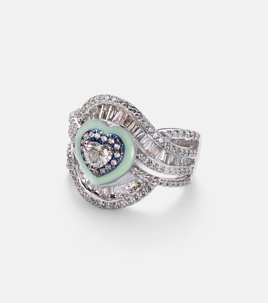 Anello per mignolo in oro bianco 18kt e titanio con diamanti | Kamyen
