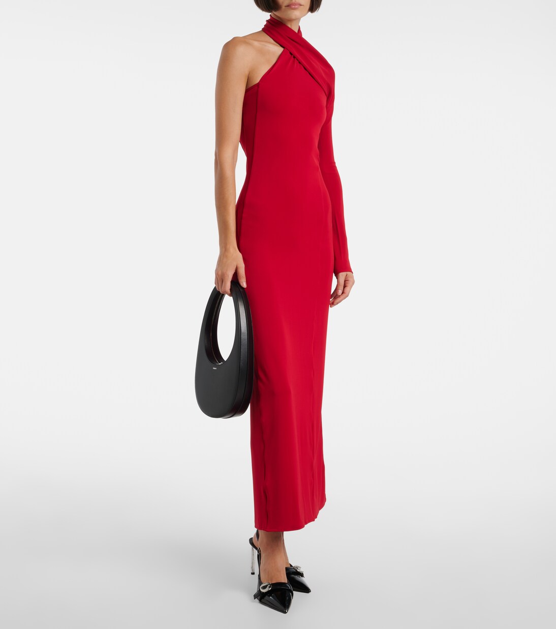 One-shoulder crêpe maxi dress | Courrèges