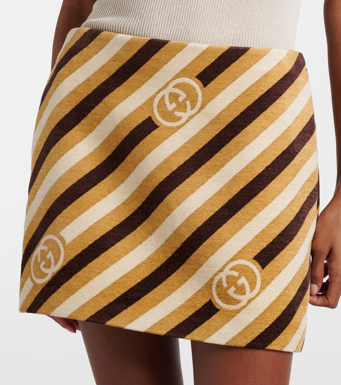 Interlocking G striped velvet and chenille miniskirt | Gucci