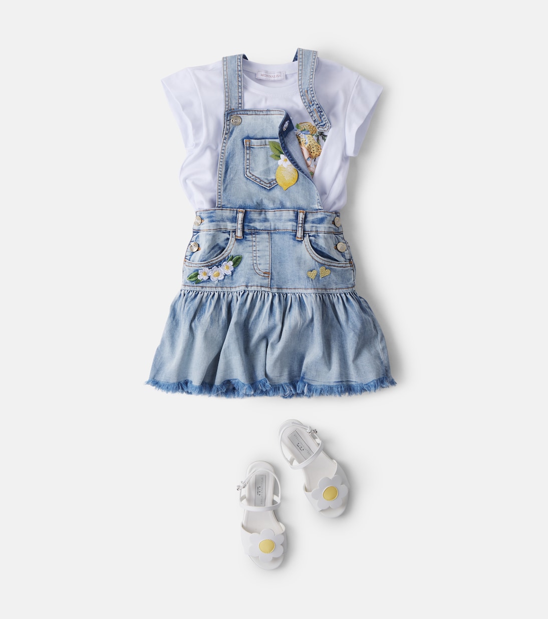 Embellished embroidered denim overalls | Monnalisa