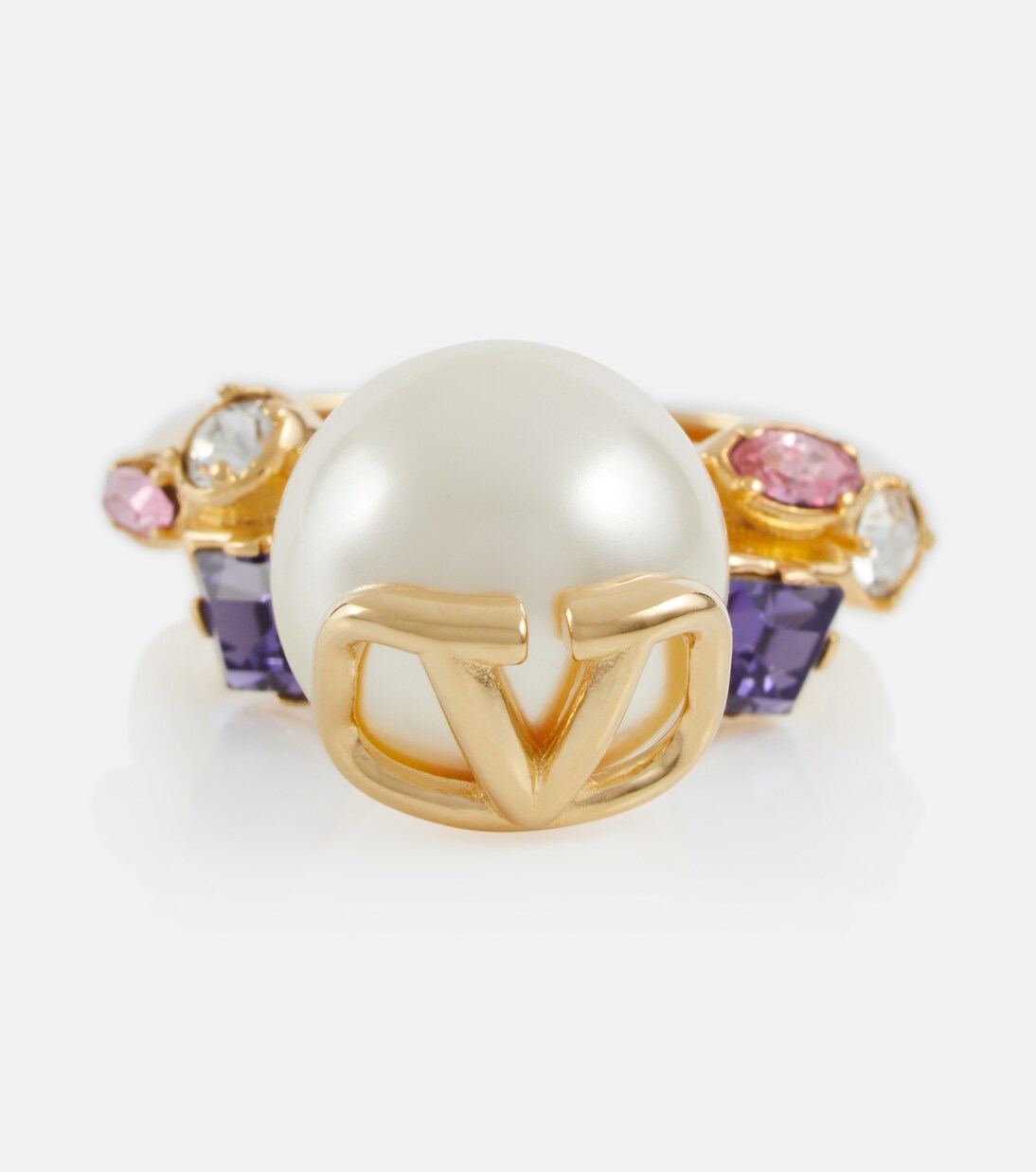 【Valentino】 VLogoクリスタル-embellishedリング VLogo crystal-embellished ring in blue - Valentino | Mytheresa