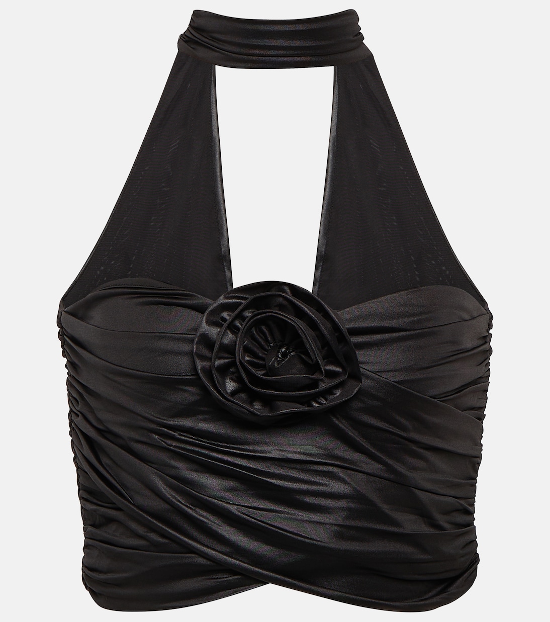 Floral-appliqué strapless crop top | Rotate