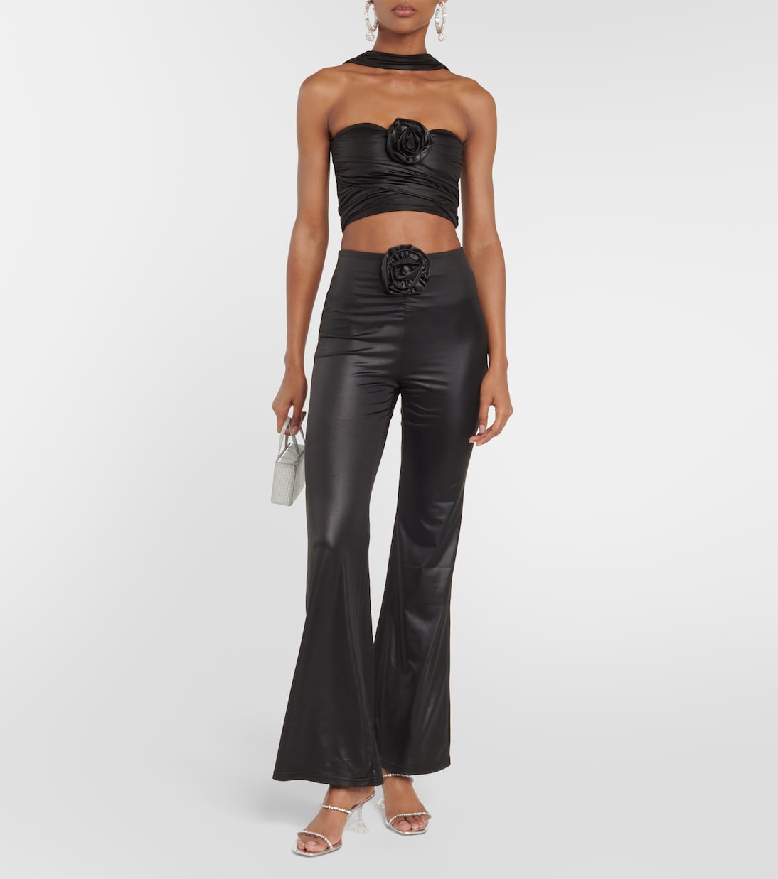 Floral-appliqué strapless crop top | Rotate