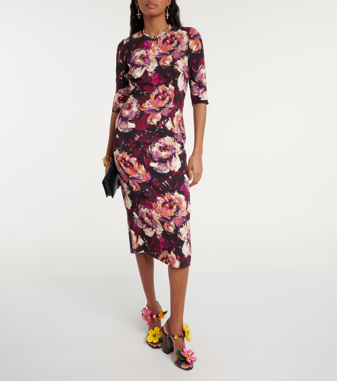 Abito midi in cady con stampa floreale | Dolce&Gabbana