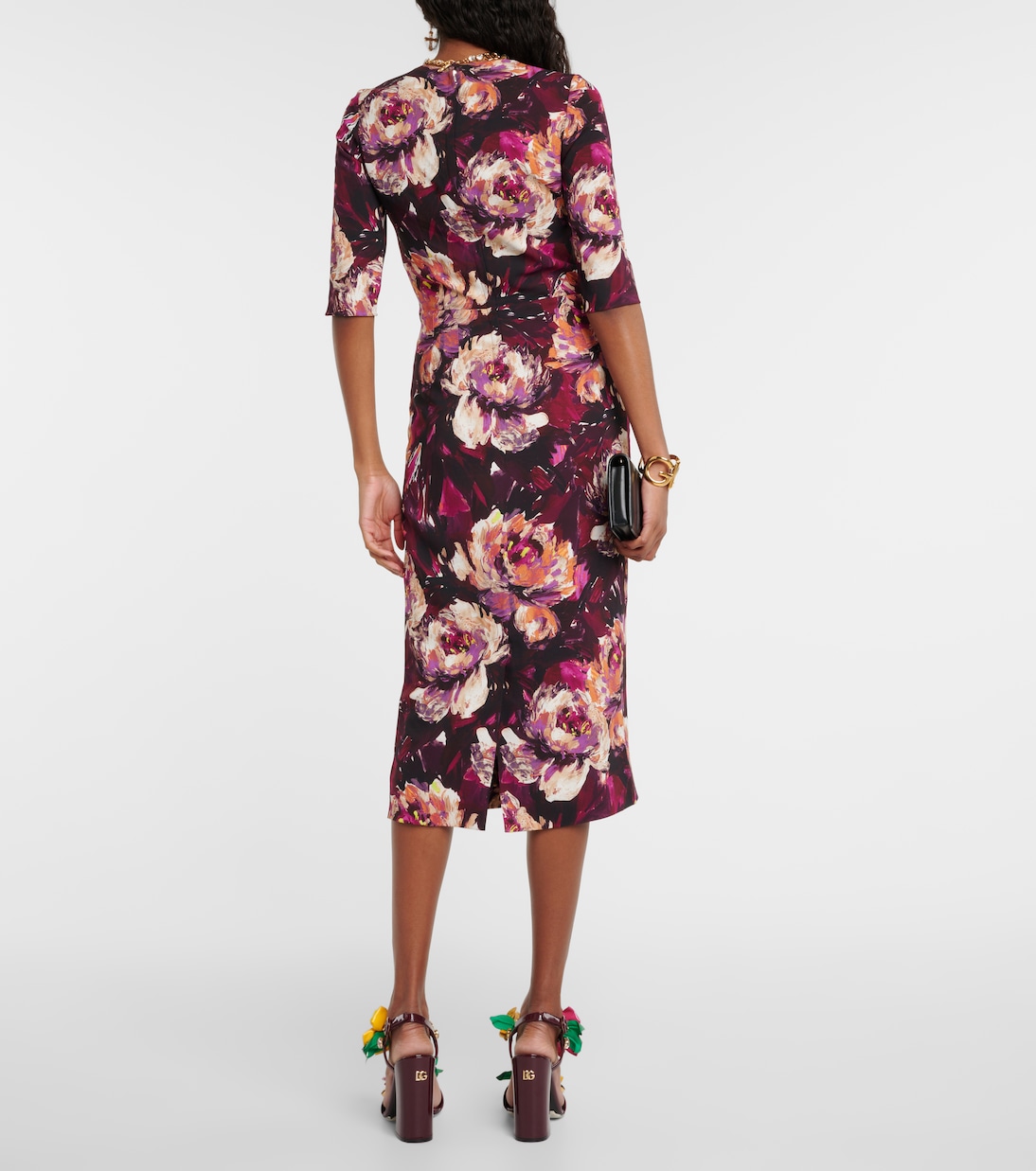 Abito midi in cady con stampa floreale | Dolce&Gabbana