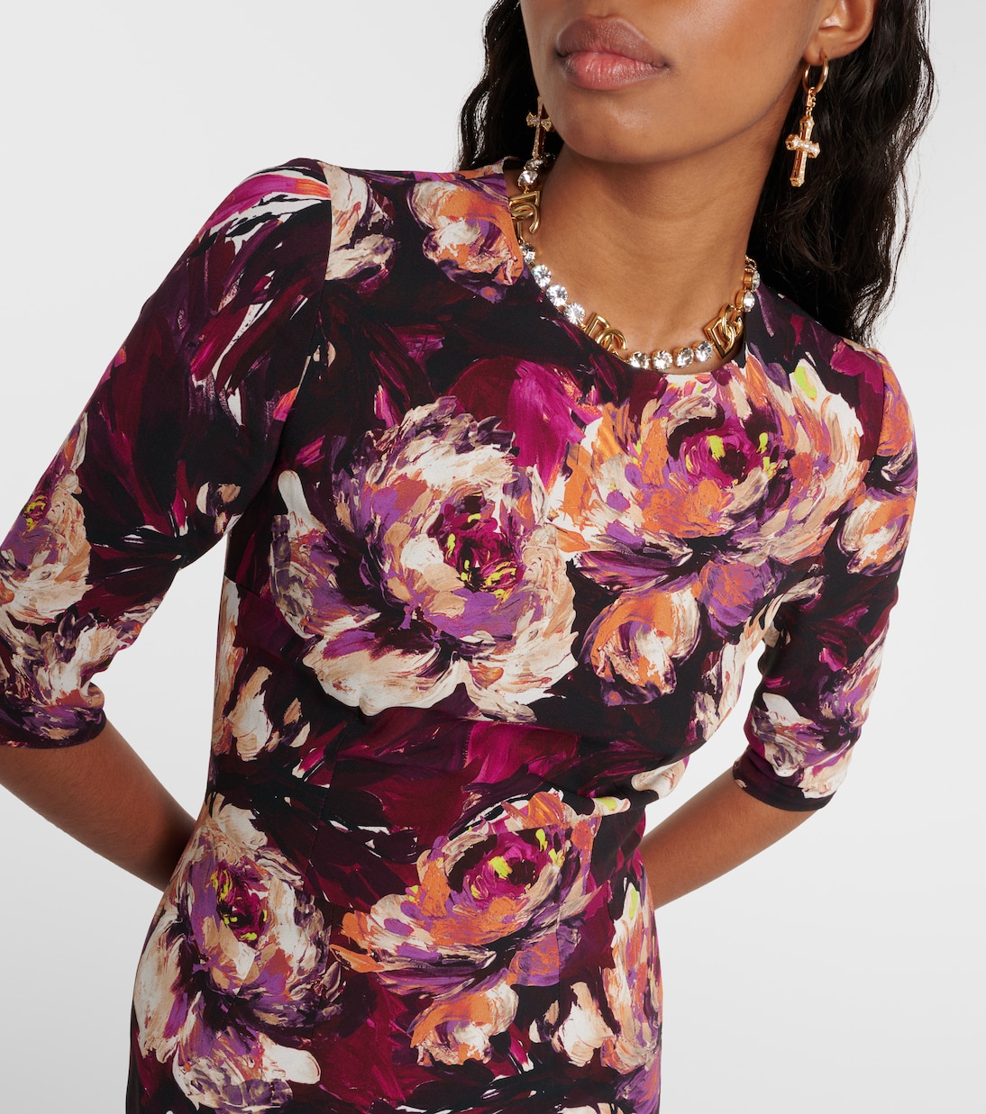 Abito midi in cady con stampa floreale | Dolce&Gabbana