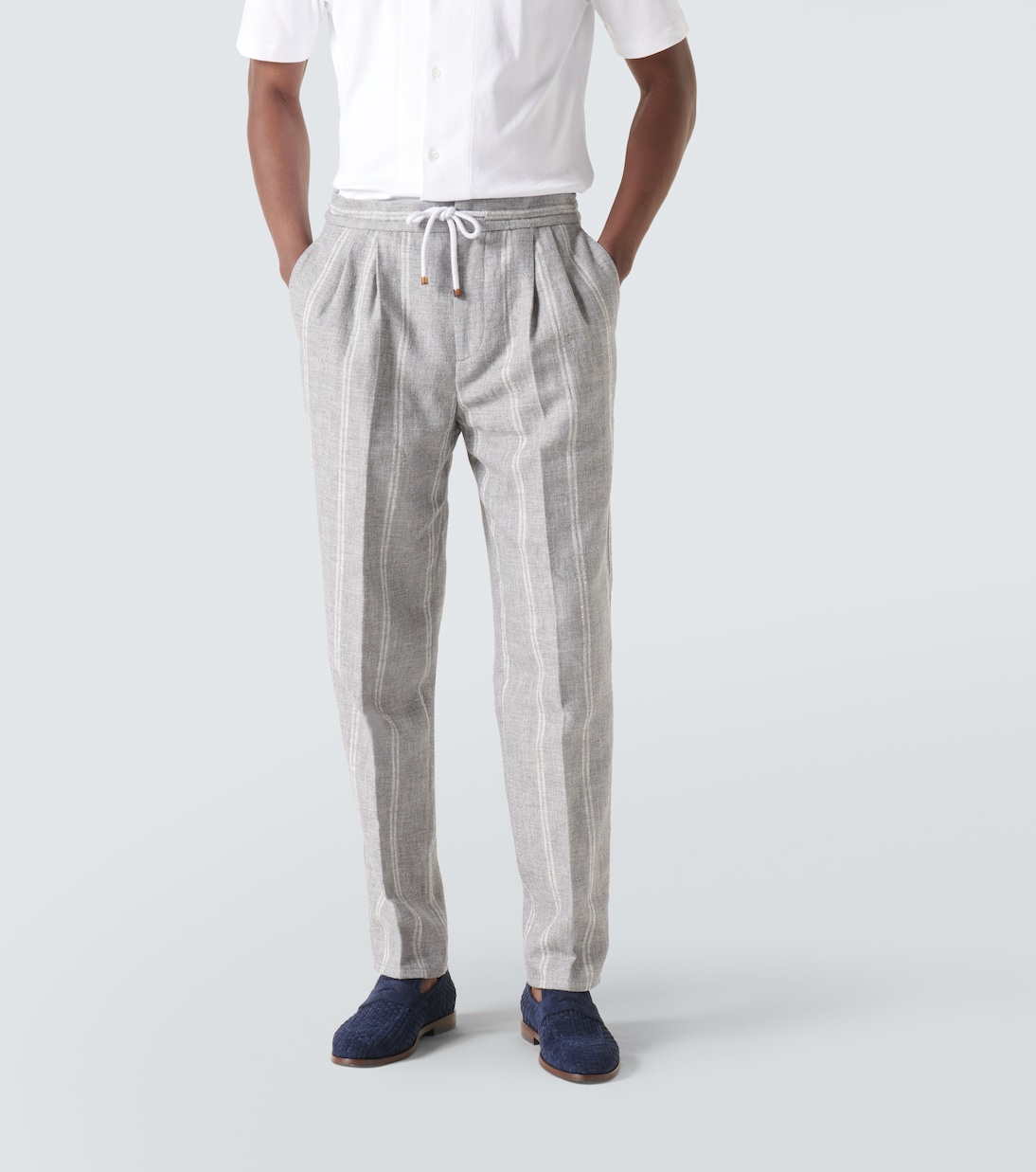 Linen, wool and silk-blend straight pants | Brunello Cucinelli