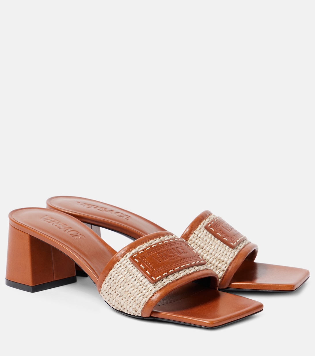Mules Theia Barocco en raphia et cuir | Versace