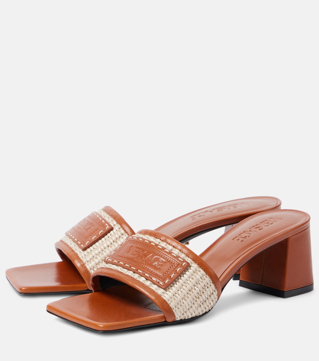 Mules Theia Barocco en raphia et cuir | Versace