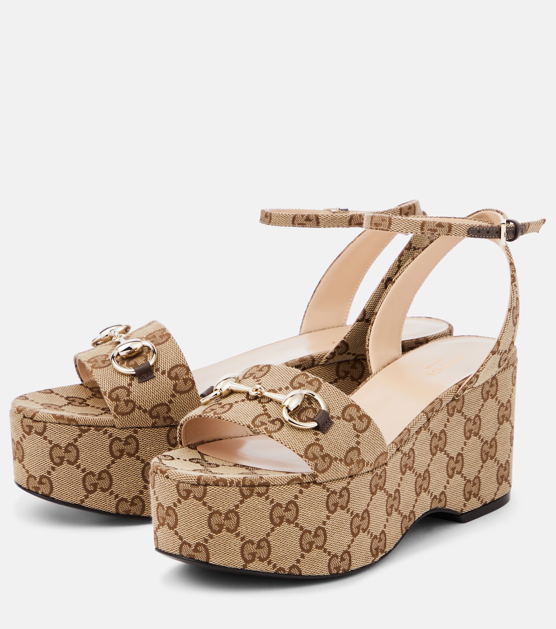 Horsebit GG Canvas platform sandals | Gucci