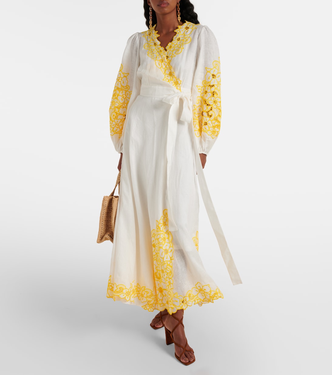 Golden broderie anglaise linen wrap dress | Zimmermann