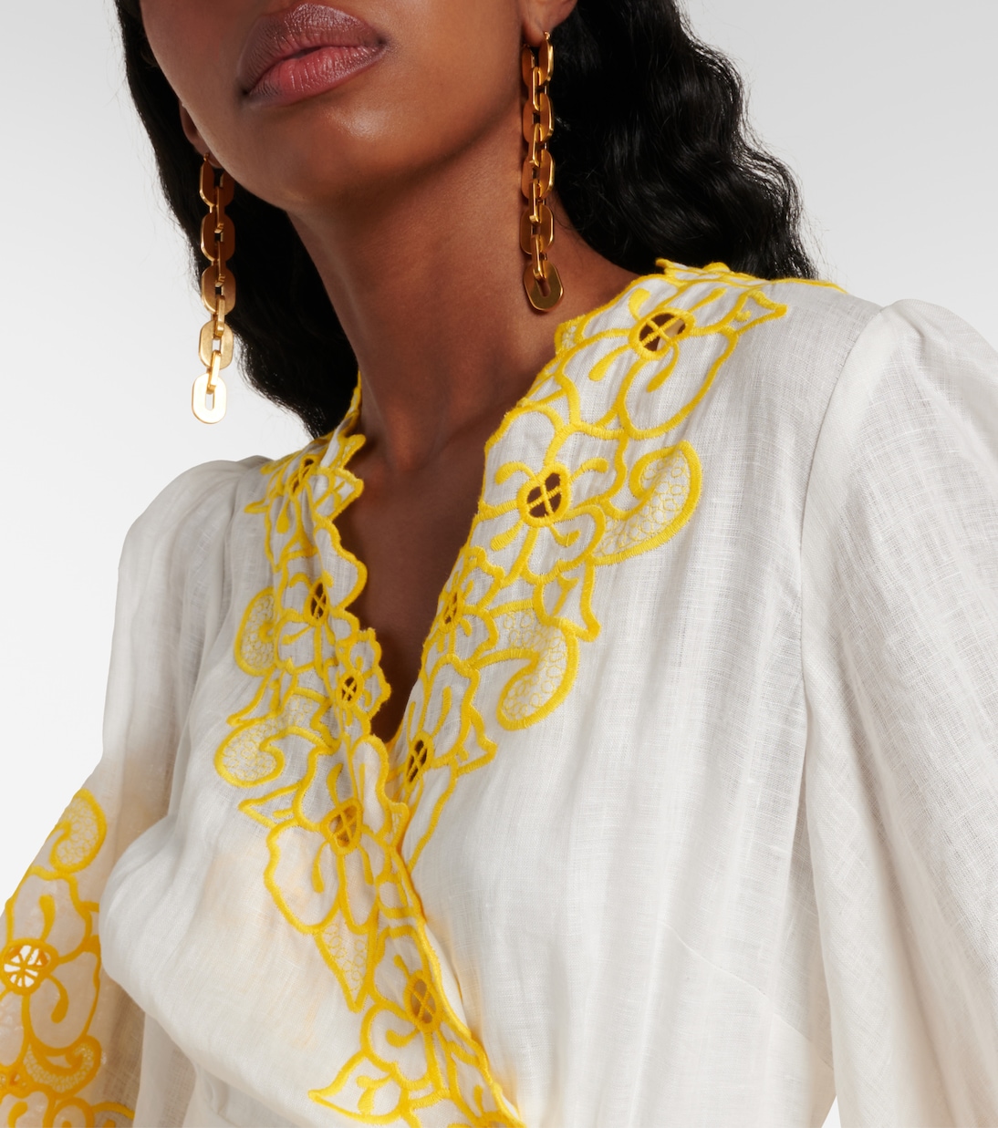Golden broderie anglaise linen wrap dress | Zimmermann