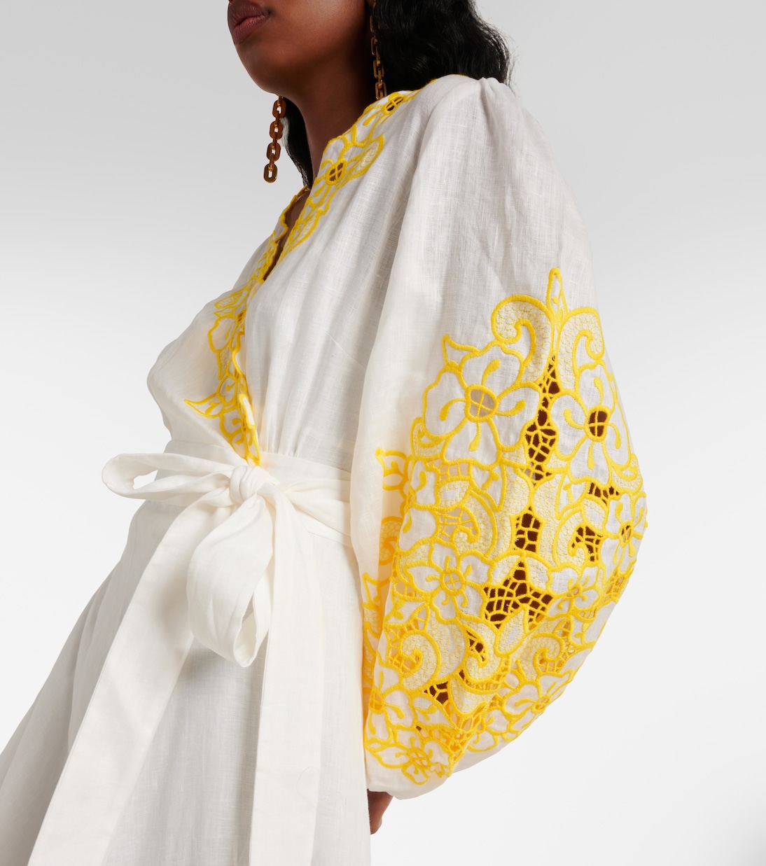 Golden broderie anglaise linen wrap dress | Zimmermann